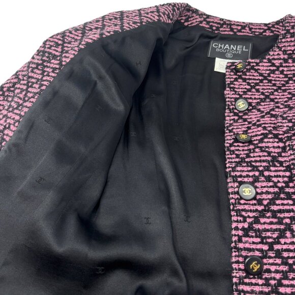CHANEL Vintage 95A CC Logo Tweed Jacket #38 Pink Black Button Cotton [105548] - Picture 10 of 14